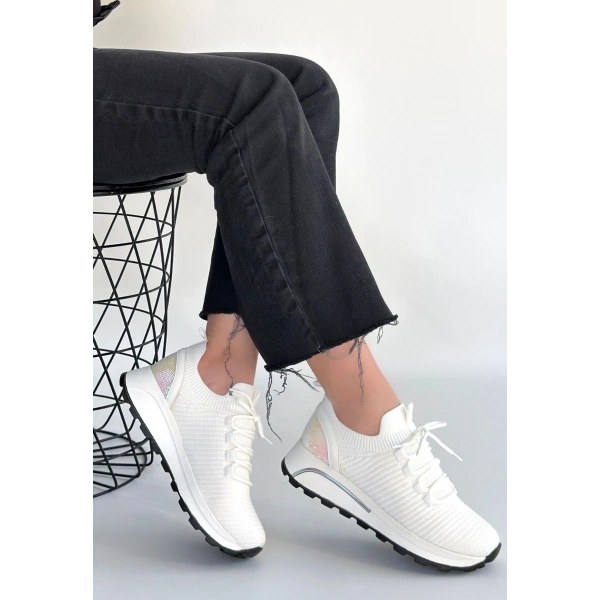 Feort Beyaz Triko Bağcıklı Spor Ayakkabı
