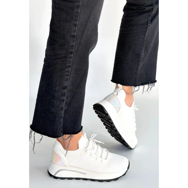 Feort Beyaz Triko Bağcıklı Spor Ayakkabı