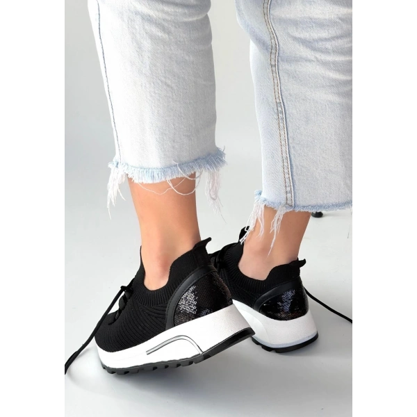 Feort Siyah Triko Bağcıklı Spor Ayakkabı