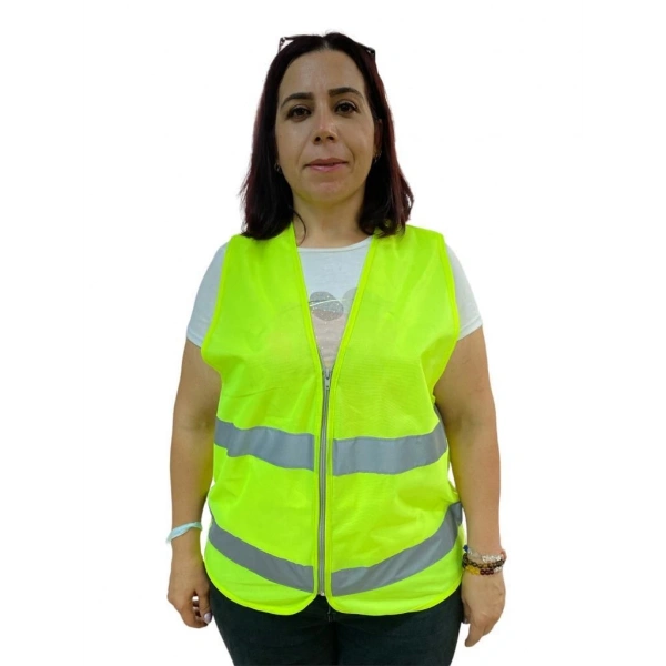 Fermuarlı Sarı İkaz Yeleği XL Beden 59 cm