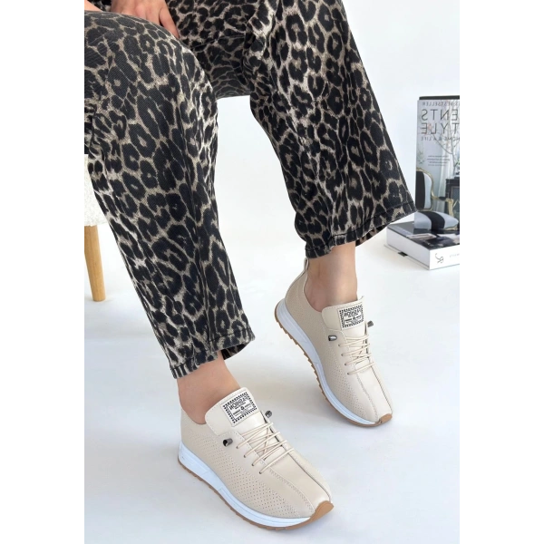 Fiert Bej Cilt Bağcıklı Spor Ayakkabı