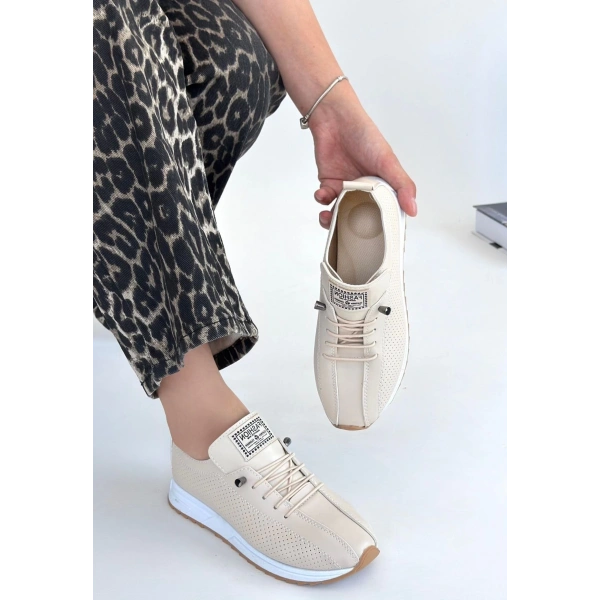 Fiert Bej Cilt Bağcıklı Spor Ayakkabı