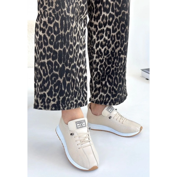 Fiert Bej Cilt Bağcıklı Spor Ayakkabı