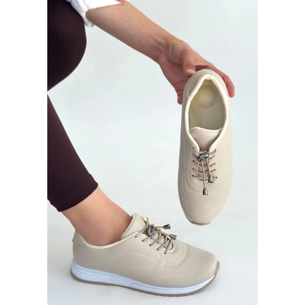 Finna Bej Cilt Bağcıklı Spor Ayakkabı