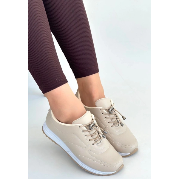 Finna Bej Cilt Bağcıklı Spor Ayakkabı