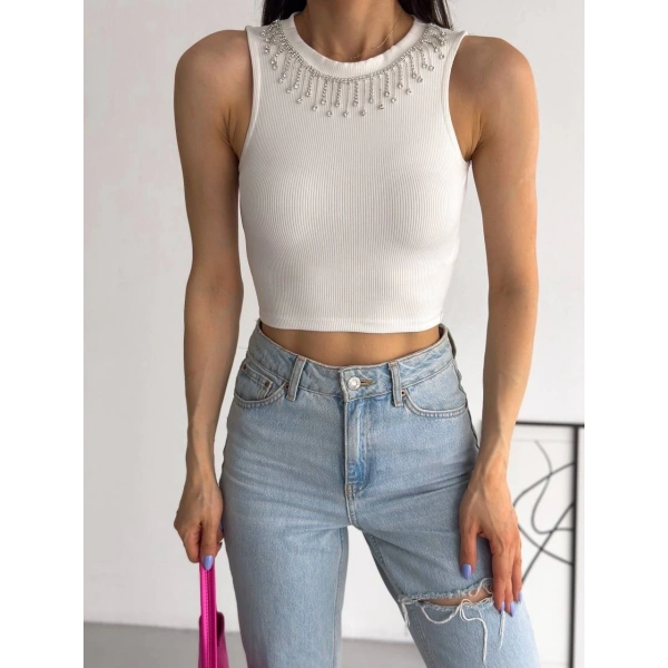 fitilli kaşkorse yakası zincirli atlet beyaz