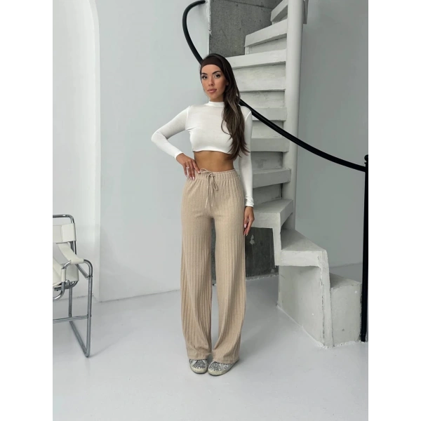 Fitilli şardonlu pantolon bej a4058