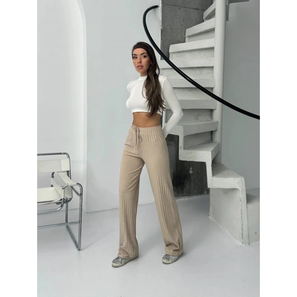 Fitilli şardonlu pantolon bej a4058