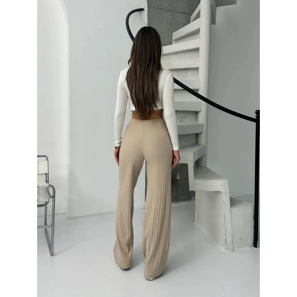 Fitilli şardonlu pantolon bej a4058