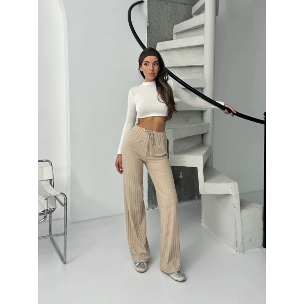 Fitilli şardonlu pantolon bej a4058