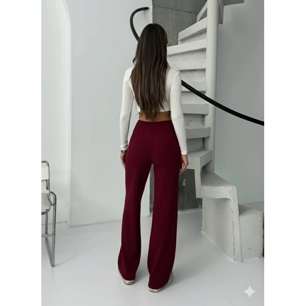 Fitilli şardonlu pantolon bordo a4058