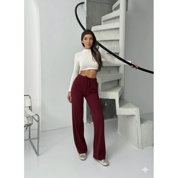 Fitilli şardonlu pantolon bordo a4058
