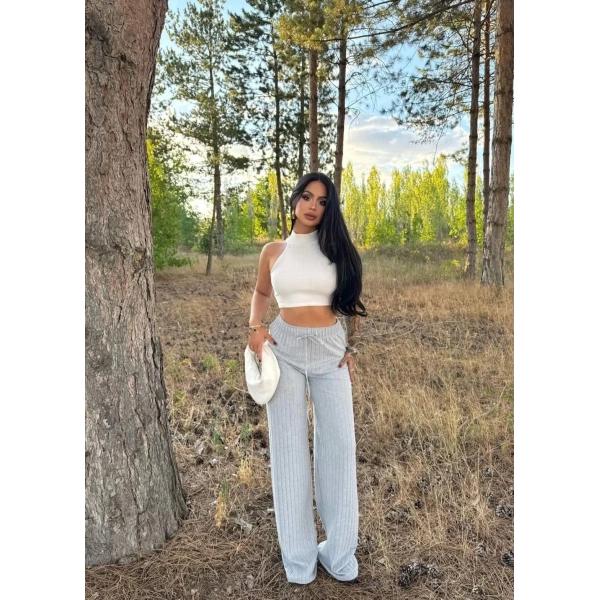 Fitilli şardonlu pantolon gri a4058