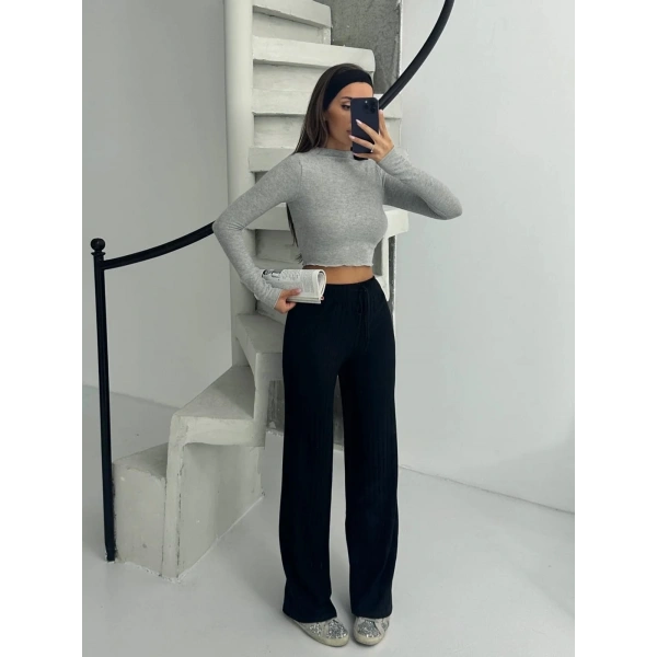 Fitilli şardonlu pantolon siyah a4058