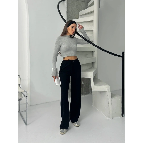 Fitilli şardonlu pantolon siyah a4058