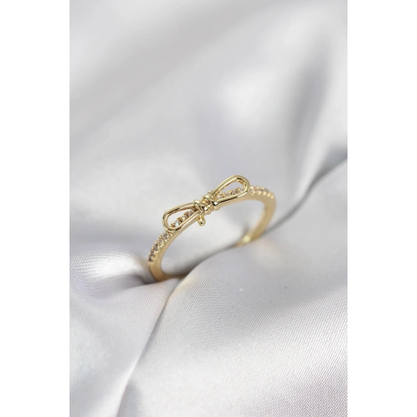 Fiyonk Model Zirkon Taşlı Gold Renk Kadın Yüzük