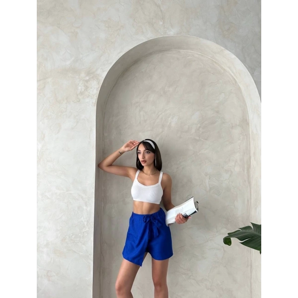 Fiyonklu şort etek saks s255021