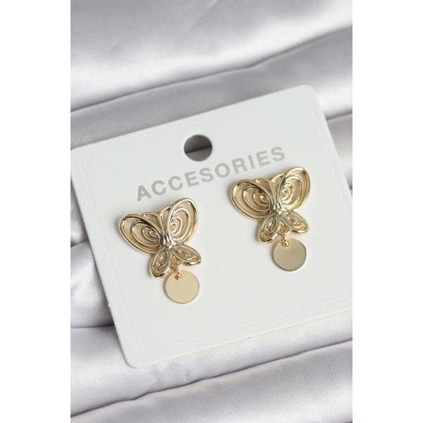 Füsun Küpesi Model Gold Renk Kelebek Model Pirinç Kadın Küpe