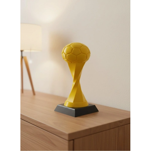 Futbol Toplu Sarı Kupa 21cm Masaüstü Dekor Ödül Figürü