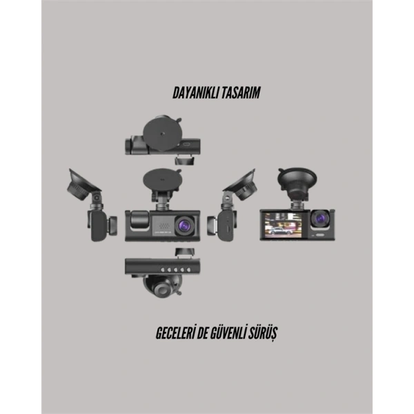 G-Sensörlü 3lü Kayıtlı Araç Kamerası