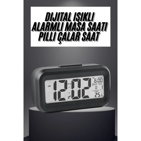 Gece Dijital Masa Saati Dijital Alarmlı Led Ekran Pilli Çalar Saat