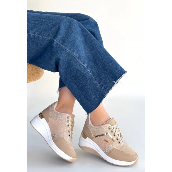 Geja Bej Cilt Bağcıklı Spor Ayakkabı