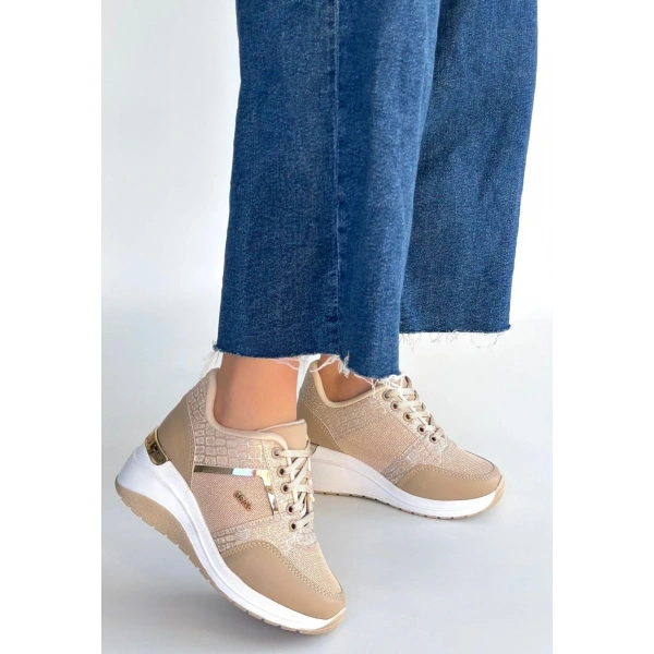 Geja Bej Cilt Bağcıklı Spor Ayakkabı