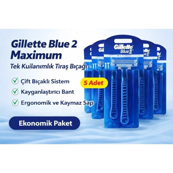 Gillette Blue 2 Maximum Tek Kullanımlık Tıraş Bıçağı 5 Adet Ekonomik Paket