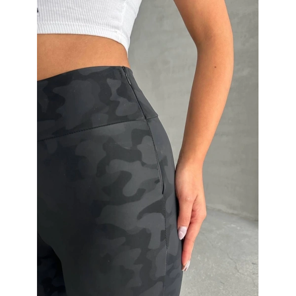 Gizli yan fermuarlı bulut desenli tayt siyah h248638