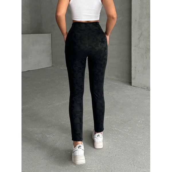 Gizli yan fermuarlı bulut desenli tayt siyah h248638