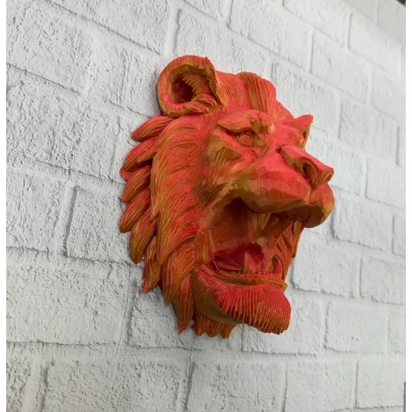Gold Kırmızı Aslan Duvar Dekoru Asılabilir Hediyelik 3D Heykel 20x21 cm