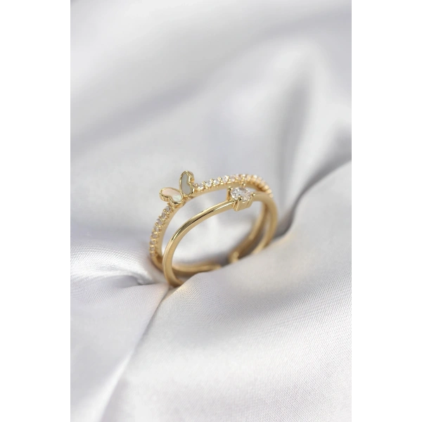 Gold Renk 2li Zirkon Taşlı Kelebek Model Kadın Yüzük