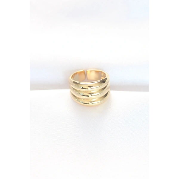 Gold Renk Ayarlanabilir Çizgili Bombe Yüzük