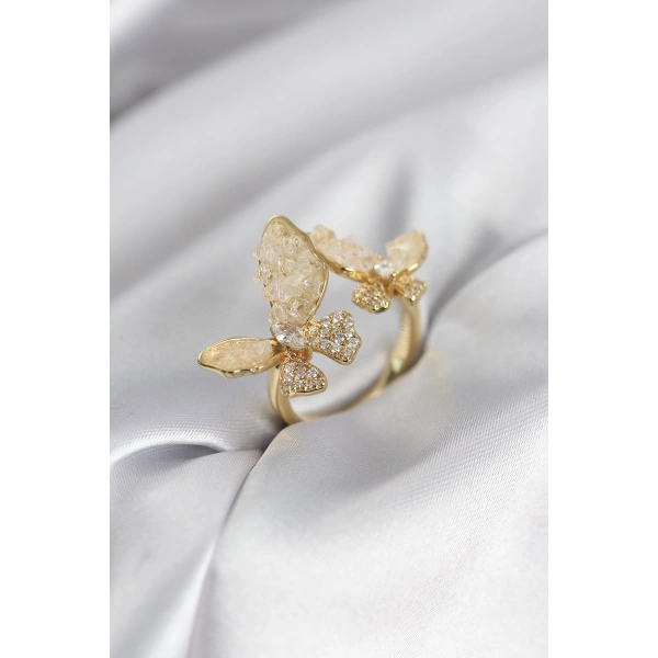 Gold Renk Beyaz Kelebek Model Zirkon Taşlı Kadın Yüzük