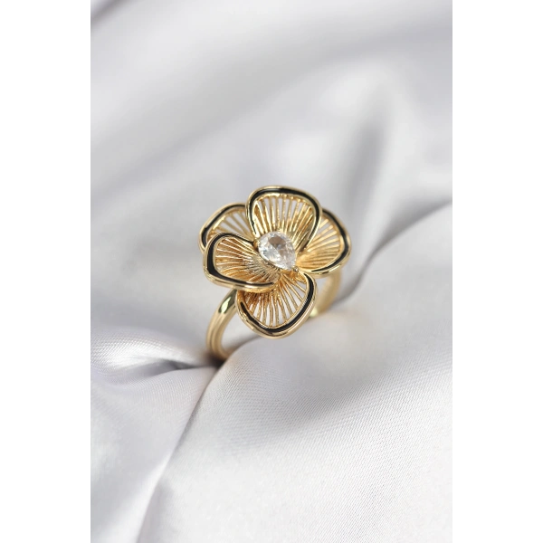 Gold Renk Çiçek Model Vintage Kadın Yüzük