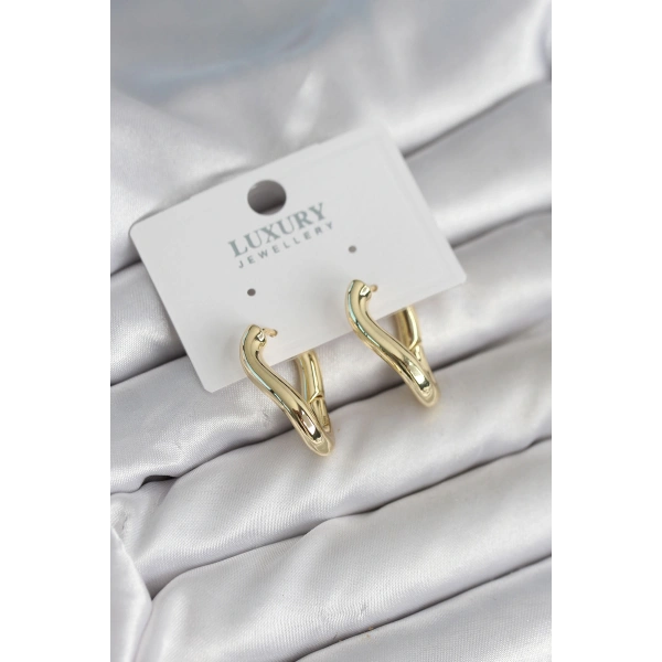 Gold Renk Eğik Halka Model Pirinç Kadın Küpe