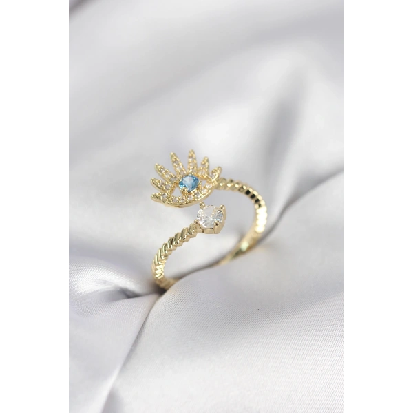 Gold Renk Göz Model Zirkon Taşlı Kadın Yüzük