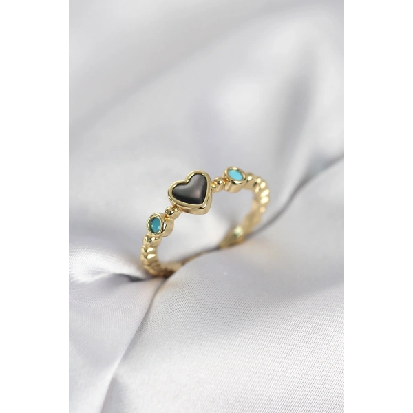 Gold Renk Hematit Taşlı Kadın Yüzük