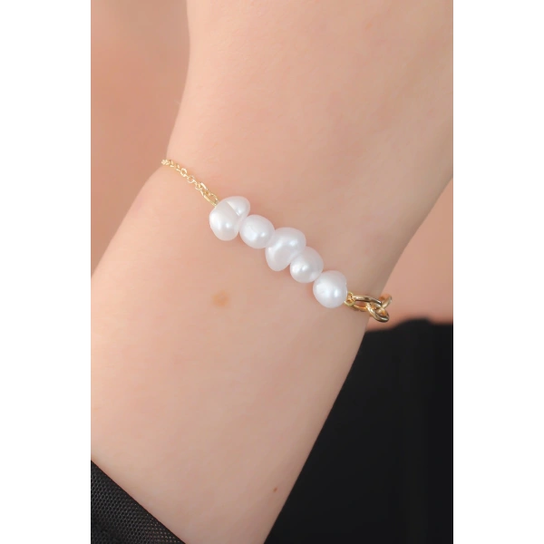 Gold Renk İnci Boncuk Model Kadın Bileklik