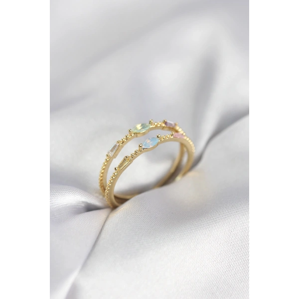 Gold Renk Karışık Renk Zirkon Taşlı Kadın Yüzük