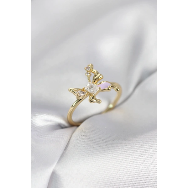 Gold Renk Kelebek Model Zirkon Taşlı Kadın Yüzük