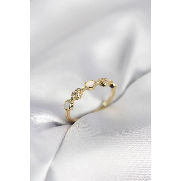 Gold Renk Minimal Kalp Model Zirkon Taşlı Pirinç Kadın Yüzük