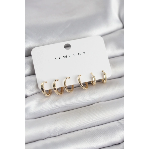 Gold Renk Pirinç 3 Çift Kadın Küpe Seti