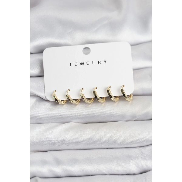 Gold Renk Pirinç Minimal Petek Detaylı Kadın Küpe Seti