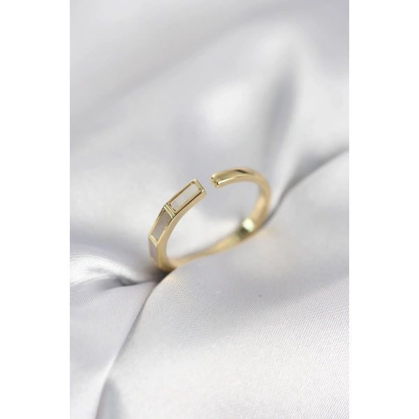 Gold Renk Sedefli Çubuk Model Kadın Yüzük