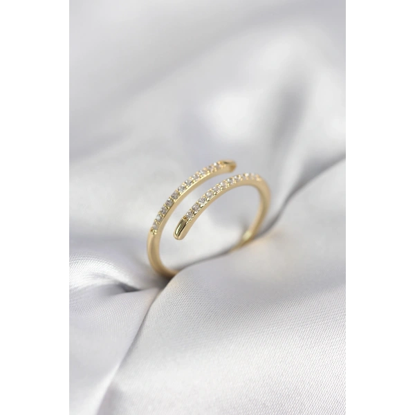 Gold Renk Yılan Kuyruk Model Zirkon Taşlı Kadın Yüzük