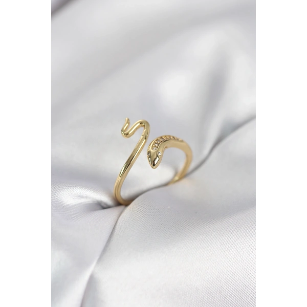 Gold Renk Yılan Model Zirkon Taşlı Kadın Yüzük