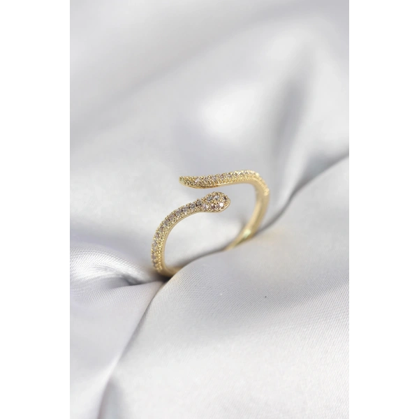 Gold Renk Yılan Model Zirkon Taşlı Kadın Yüzük