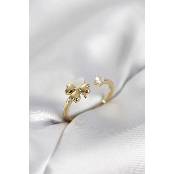 Gold Renk Yonca Model Sedefli Kadın Yüzük