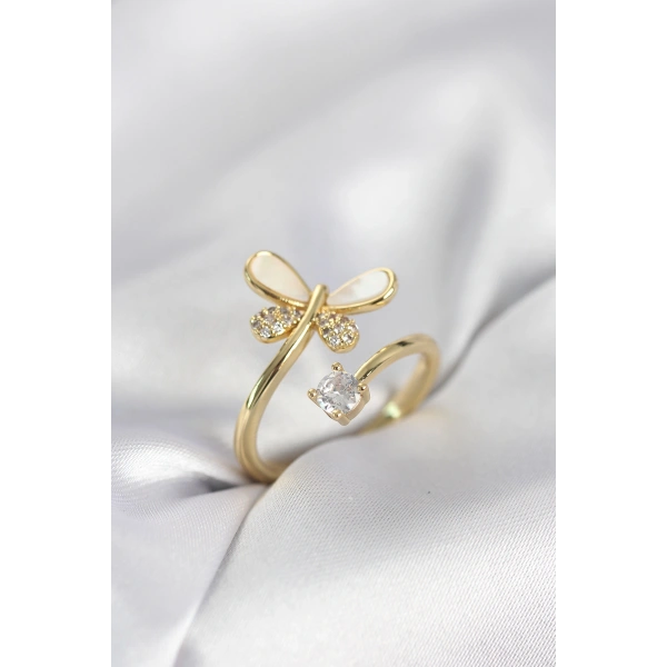 Gold Renk Yusufçuk Model Zirkon Taşlı Kadın Yüzük